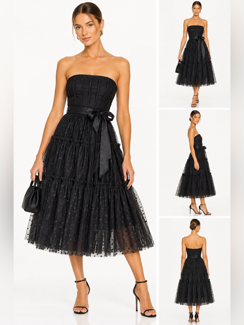Anthropologie Moulinette Soeurs Black Strapless Tulle Midi Dress Size 4